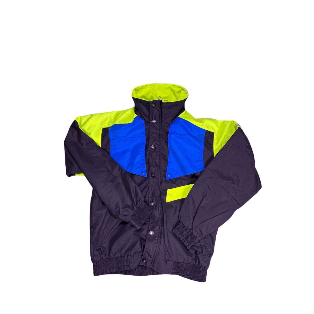 Vintage 90s CB Sports Ski Jacket Men’s Medium Neon Green Blue Snowboard Snap